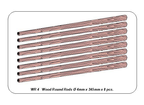 Aber WR4 Pręty drewniane 4mm długość 250mm x 8 szt.