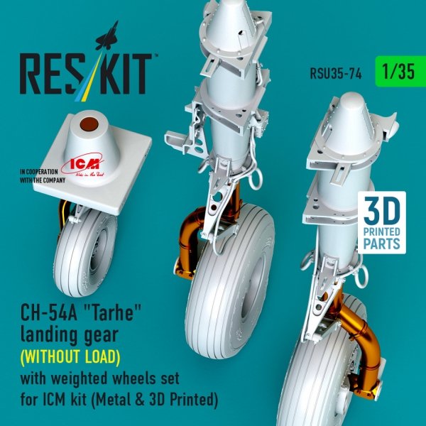 RESKIT RSU35-0074 CH-54A "Tarhe" landing gear (WITHOUT LOAD) with weighted wheels set for ICM kit (Metal &amp; 3D Printed) 1/35