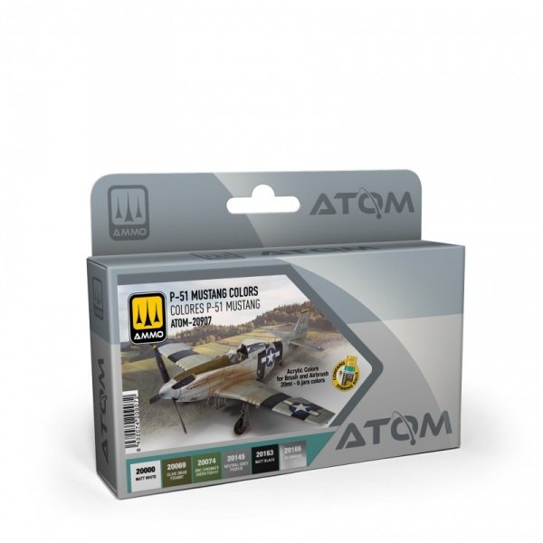 AMMO by Mig Jimenez 20907 ATOM P-51 Mustang Colors Set 6x20ml