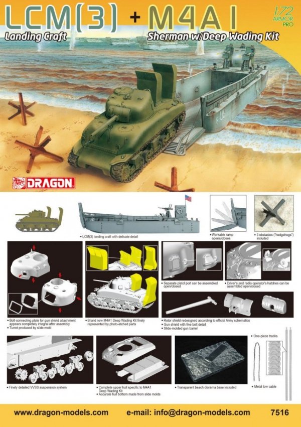 Dragon 7516 LCM(3) + M4A1 Sherman w/Deep Wading Kit 1/72