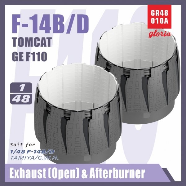 Gloria GR48010A F-14B/D F110-GE-400 Exhaust Nozzle &amp; Afterburner OPEN TAMIYA/G.W.H. 1/48