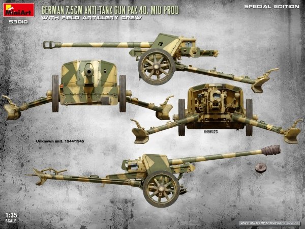 MiniArt 53010 GERMAN 7.5CM ANTI-TANK GUN PAK 40. MID PROD W/ARTILLERY CREW. SPECIAL EDITION 1/35