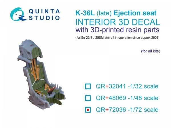 Quinta Studio QR+72036 K-36L (late) ejection seat (for Su-25/Su-25SM aircraft since 2008) (All kits) 1/72