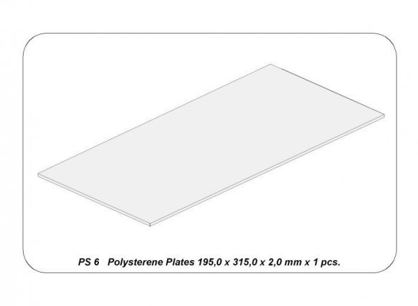 Aber PS-6 Płyty z białego polistyrenu 195 x 315 x 2,00 po 1 szt. / Polystyrene plates 195 x 315 x 2,00 mm x 1 pcs.