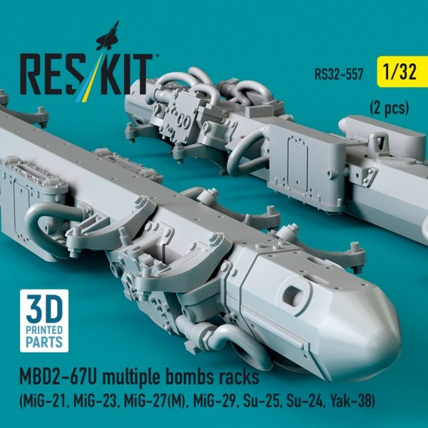 RESKIT RS32-0557 MBD2-67U multiple bombs racks (2 pcs) (MiG-21, MiG-23, MiG-27(М), MiG-29, Su-25, Su-24, Yak-38) (3D Printed) (1/32)