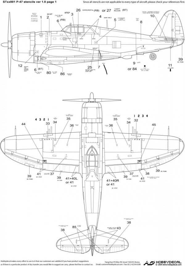 HobbyDecal ST32001V1 P-47 Stencils ver 1 1/32