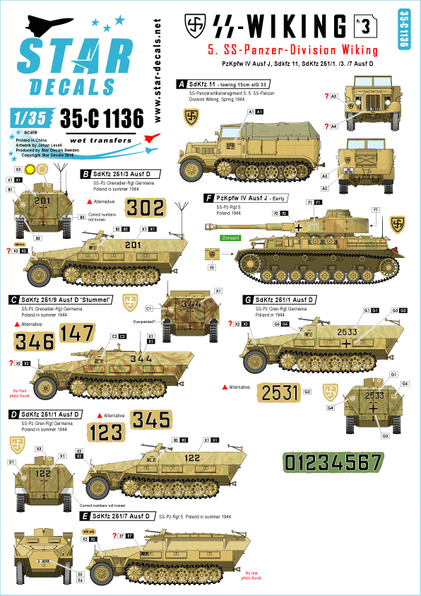 Star Decals 35-C1136 SS-Wiking # 3 1/35