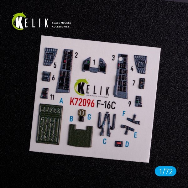 KELIK K72096 F-16C - interior 3D decals for Hasegawa kit 1/72