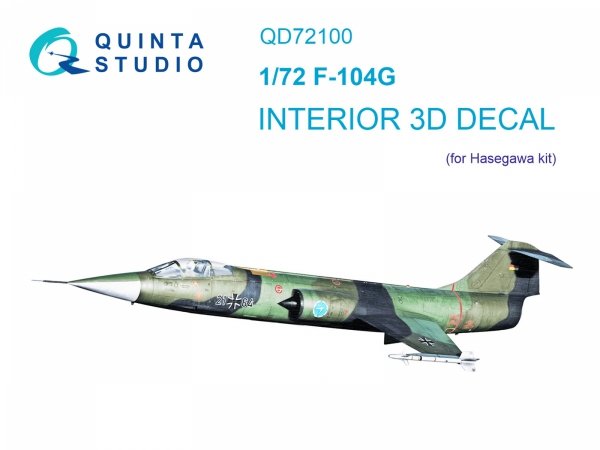 Quinta Studio QD72100 F-104G 3D-Printed &amp; coloured Interior on decal paper (Hasegawa) 1/72
