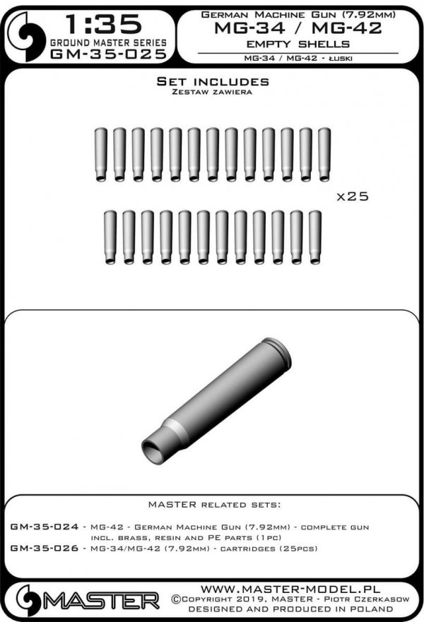 Master GM-35-025 MG-34/MG-42 (7.92mm) - łuski (25sztuk) 1/35