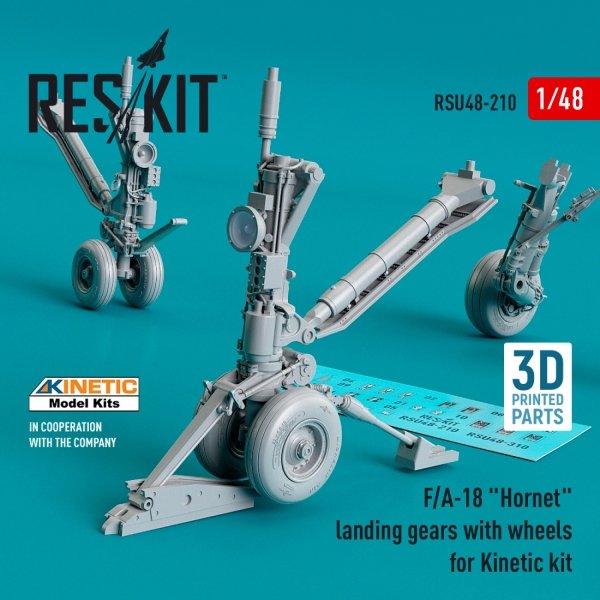 RESKIT RSU48-0210 F/A-18 &quot;HORNET&quot; LANDING GEARS WITH WHEELS FOR KINETIC KIT (RESIN &amp; 3D PRINTED) 1/48