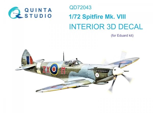 Quinta Studio QD72043 Spitfire Mk.VIII 3D-Printed &amp; coloured Interior on decal paper (Eduard) 1/72