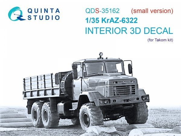 Quinta Studio QDS-35162 KrAZ-6322 3D-Printed &amp; coloured Interior on decal paper (Takom) (Small version) 1/35