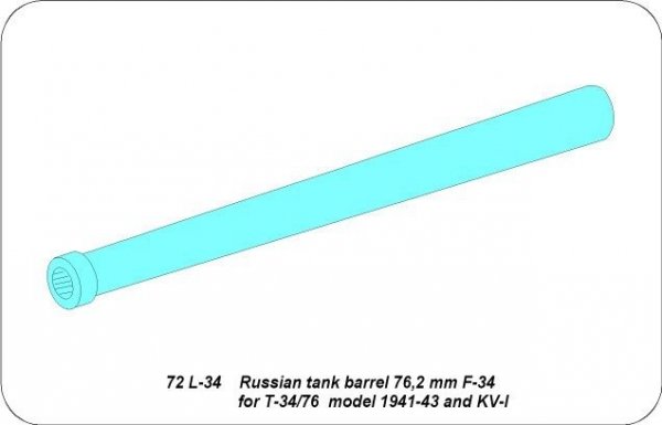 Aber 72L-34 Lufa ZiS-5/F-34 do czołgu KW-1 późny i T-34/76 / Russian 76,2 mm ZiS-5/F-34 barrel for late KV-1 and T-34/76 1/72