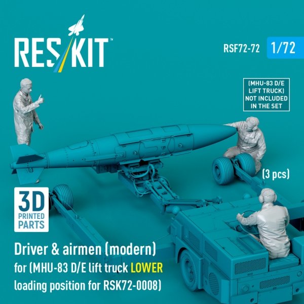 RESKIT RSF72-0072 Driver &amp; airmen (modern) (3 pcs) (MHU-83 D/E lift truck LOWER loading position for RSK72-0008) (3D Printed) 1/72