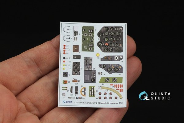 Quinta Studio QD32245 N1K2-J Shidenkai 3D-Printed &amp; coloured Interior on decal paper (Hasegawa) 1/32
