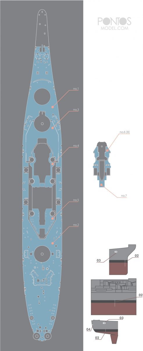 Pontos 35002WD1 USS BB-63 Missouri Wooden Deck set Blue Deck (1:350)
