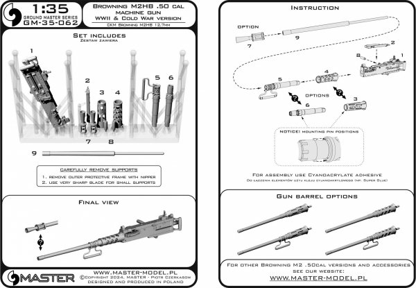 Master GM-35-062 Browning M2HB .50 cal (12,7mm) - karabin maszynowy - wersja z II w.św. oraz okresu zimnej wojny 1/35