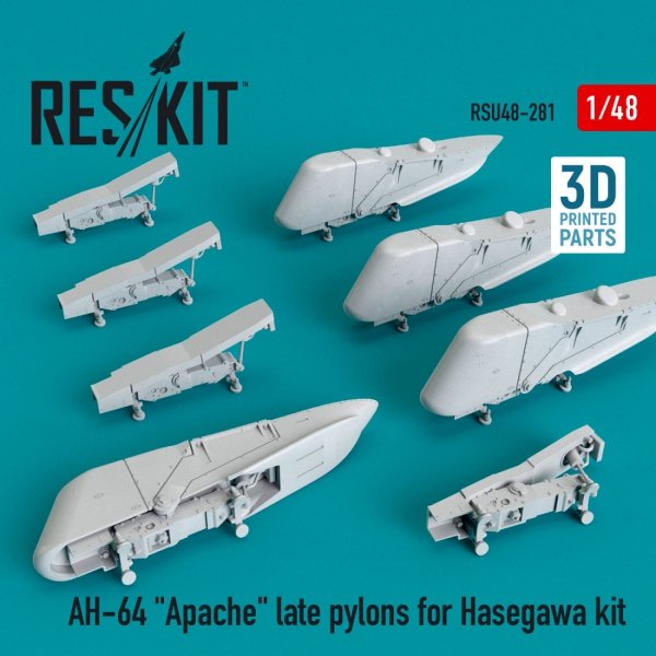 RESKIT RSU48-0282 AH-64 &quot;APACHE&quot; LATE PYLONS WITH 122 GALLON FUEL TANKS FOR HASEGAWA KIT (3D PRINTED) 1/48