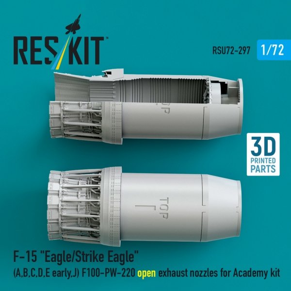 RESKIT RSU72-0297 F‑15 "Eagle/Strike Eagle" (A, B, C, D, E early, J) F100-PW-220 open exhaust nozzles for Academy kit (3D Printed) (1/72)
