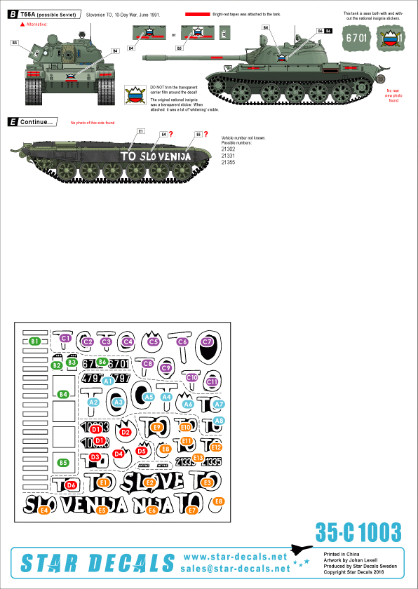 Star Decals 35-C1003 TO (Teritorialna Obramba). M36B2 Jackson. T-55A (polish), T-55A (russian), M-84, BTR-50PK 1/35