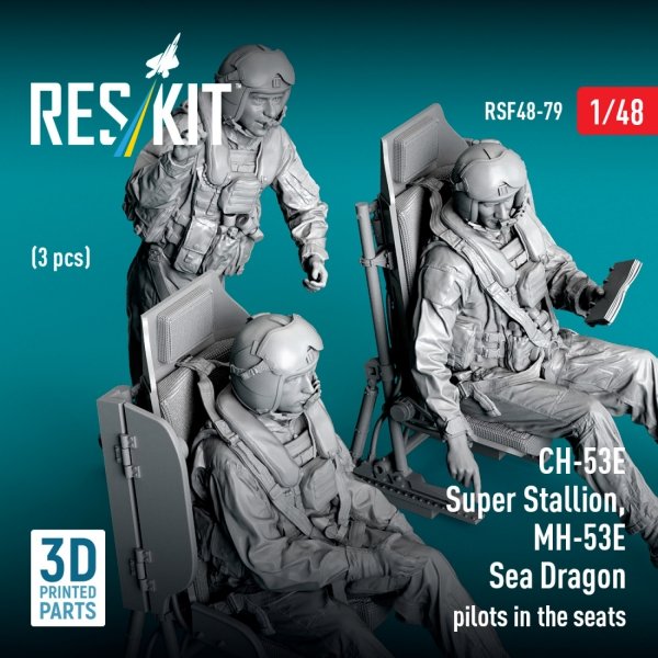 RESKIT RSF48-0079 CH-53E Super Stallion, MH-53E Sea Dragon pilots in the seats (3 pcs) (3D Printed) (1/48)