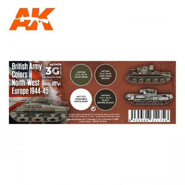 AK Interactive AK11679 3G BRITISH ARMY COLORS NORTH-WEST EUROPE 1944-1945 4x17 ml