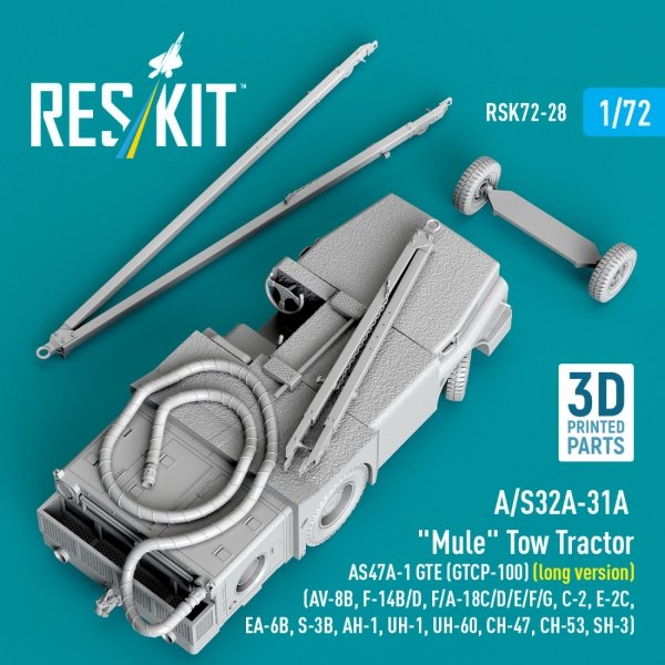 RESKIT RSK72-0028 A/S32A-31A "Mule" Tow Tractor AS47A-1 GTE (GTCP-100) (long version) (AV-8B, F-14B/D, F/A-18C/D/E/F/G, C-2, E-2С, EA-6B, S-3B, AH-1, UH-1, UH-60, CH-47, CH-53, SH-3) (3D Printed model kit) (1/72)