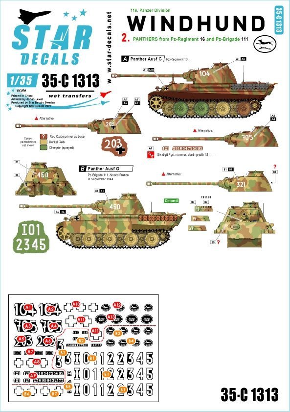 Star Decals 35-C1313 Windhund # 2 1/35