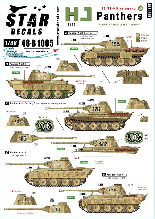 Star Decals 48-B1005 HJ Panthers. 12. SS-Hitlerjugend PzKpfw IV in France 1944 1/48