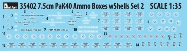 MiniArt 35402 7.5cm PaK40 AMMO BOXES WITH SHELLS SET 2 1/35