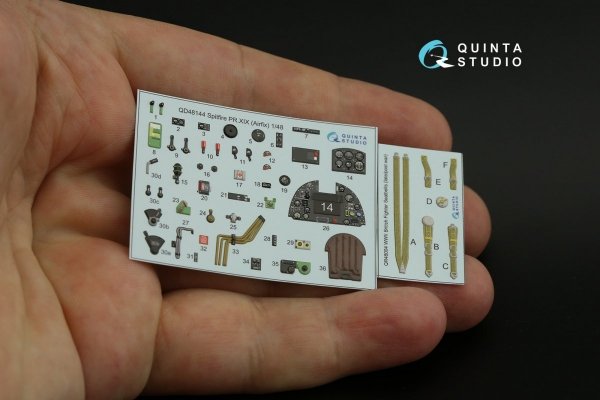 Quinta Studio QD48144 Spitfire PR.XIX 3D-Printed &amp; coloured Interior on decal paper (Airfix) 1/48