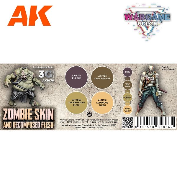 AK Interactive AK1076 WARGAME COLOR SET. ZOMBIE SKIN. 4x17 ml
