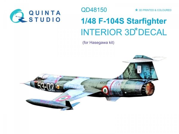 Quinta Studio QD48150 F-104S 3D-Printed &amp; coloured Interior on decal paper (Hasegawa) 1/48