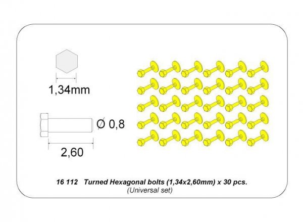 Aber 16112 Turned Hexagonal bolts (1,34x2,60mm) x 30 pcs. (1:16)
