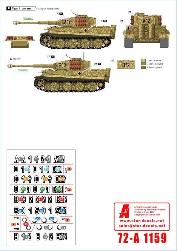 Star Decals 72-A1159 Grossdeutschland Tigers. 1943-44. Tiger I Early, Mid and Late production 1/72