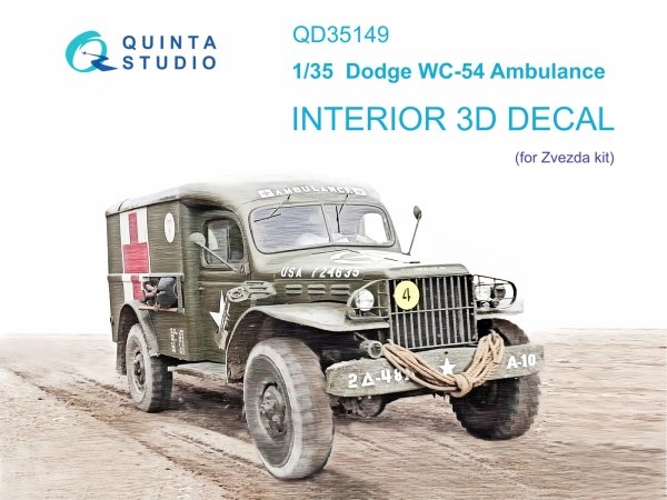 Quinta Studio QD35149 Dodge WC-54 Ambulance 3D-Printed &amp; coloured Interior on decal paper (Zvezda) 1/35