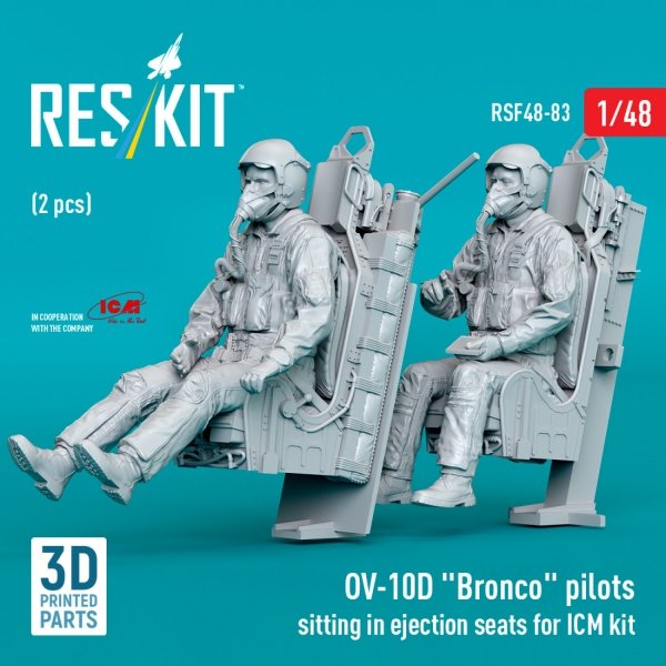 RESKIT RSF48-0083 OV-10D "Bronco" pilots sitting in ejection seats for ICM kit (2 pcs) (3D Printed) (1/48)