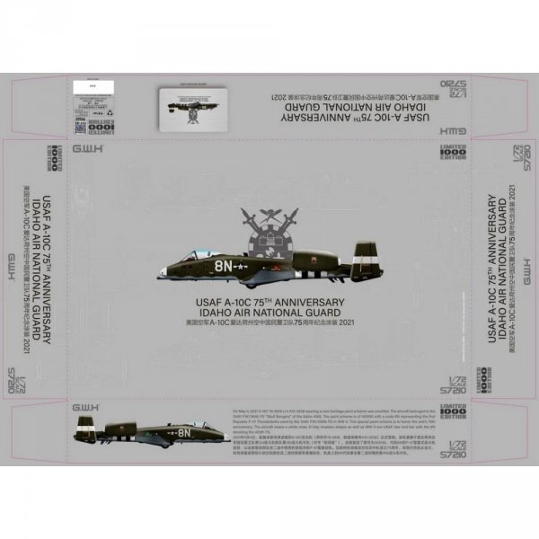 Great Wall Hobby S7210 USAF A-10C 75th Anniversary IDAHO Air National Guard 2021 Limited Edition 1/72