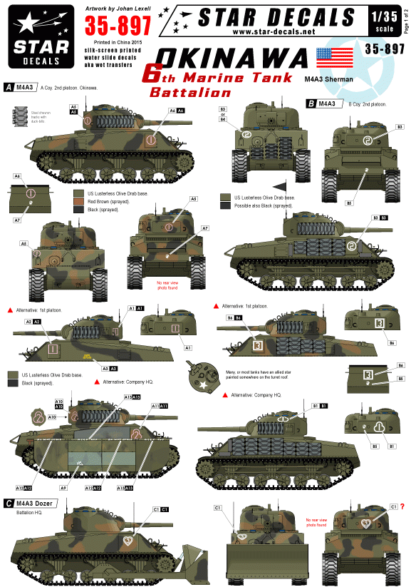 Star Decals 35-897 Okinawa. 6th Marine Tank Bn 1/35