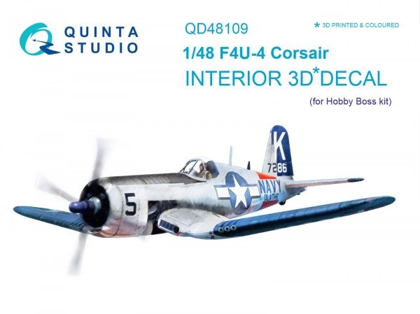 Quinta Studio QD48109 F4U-4 3D-Printed &amp; coloured Interior on decal paper (for HobbyBoss kit) 1/48