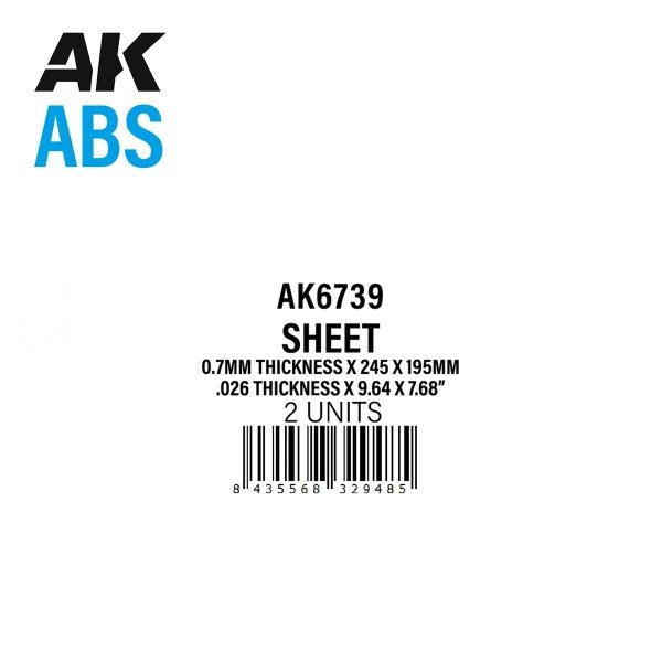 AK Interactive AK6739 0.7MM THICKNESS X 245 X 195MM – ABS SHEET – 2 UNITS PER BAG