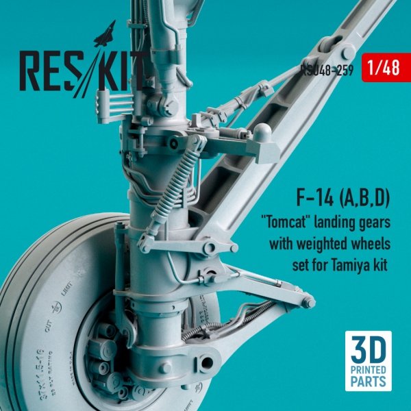 RESKIT RSU48-0259 F-14 (A,B,D) &quot;TOMCAT&quot; LANDING GEARS WITH WEIGHTED WHEELS SET FOR TAMIYA KIT (RESIN &amp; 3D PRINTED) 1/48