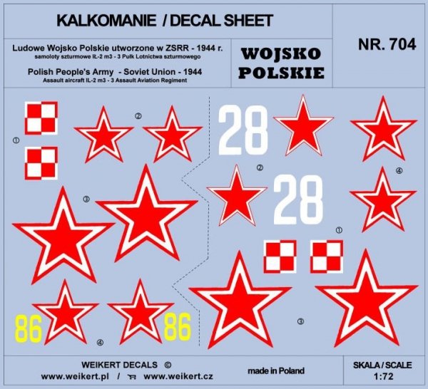 Weikert Decals DEC704 Wojsko Polskie - samoloty szturmowe Ił2M3 - 3 Pułk Lotnictwa Szturmowego - część 2 1/72