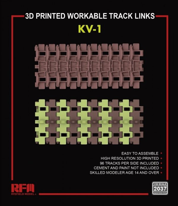 Rye Field Model 2037 KV-1 3D PRINTED WORKABLE TRACK (3D Printed) 1/35