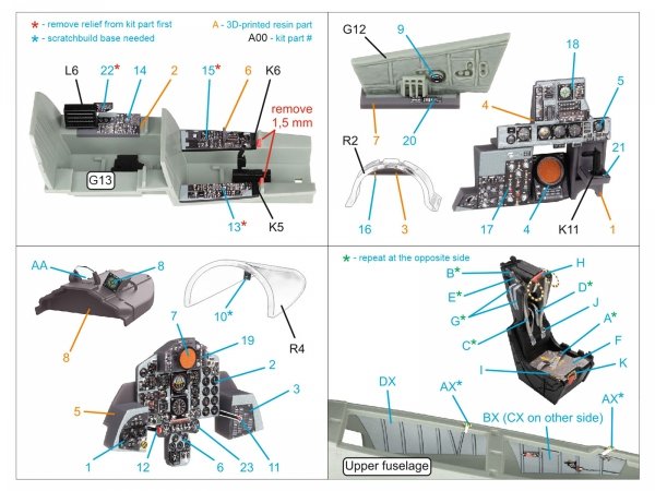 Quinta Studio QD+48489 F-4J Phantom II 3D-Printed &amp; coloured Interior on decal paper (Academy) (with 3D-printed resin parts) 1/48
