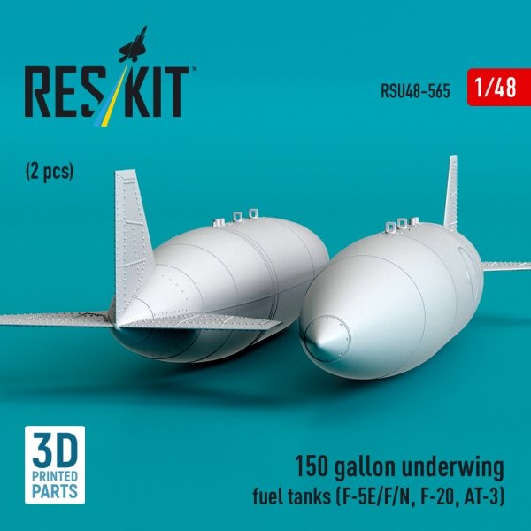RESKIT RSU48-0565 150 gallon underwing fuel tanks (2 pcs) (F-5E/F/N, F-20, AT-3) (3D Printed) (1/48)