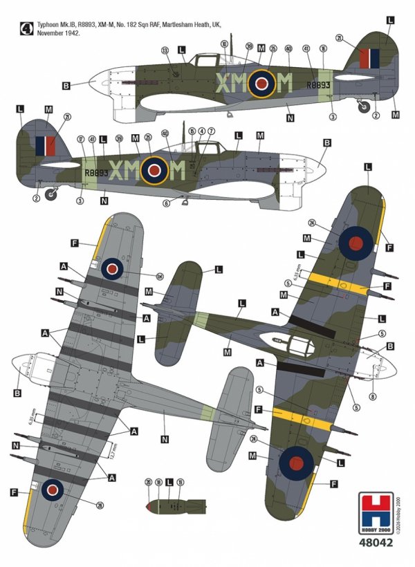 Hobby 2000 48042 Hawker Typhoon Mk. IB "Car Door" 1942 ( Hasegawa + CARTOGRAF + MASKI ) 1/48