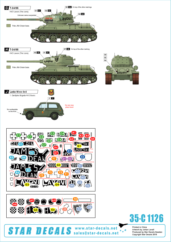 Star Decals 35-C1126 HVO (Croat). M-84, BRDM-2 2S1 Gvosdika, M-60P, M53/70 Praga, VW T3 1/35