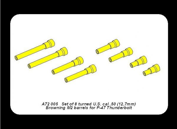 Aber A72 005 Set of 8 turned cal .50 (12,7mm) U.S. Browning M2 barrels for P-47 Thunderbolt (1:72)